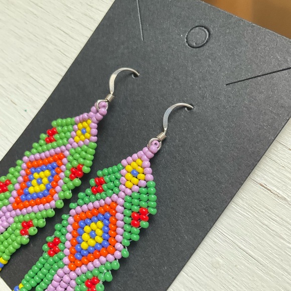 Vibrant Handmade Beaded Fringe SS Earrings - Picture 2 of 4